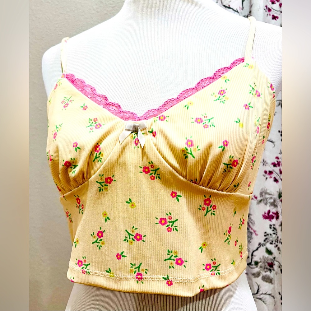 Princess Polly Spaghetti Strap Yellow Ribbed Tank Top Size 12